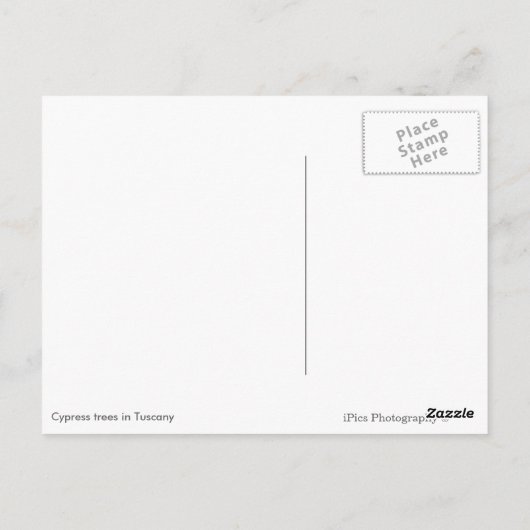 Zypressenbäume in der Toskana, vertikale Postkarte (Rückseite)