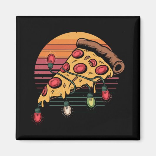 Zza Christmas Lights Retro Sunset Xmas Fast Food T Magnet (Vorne)