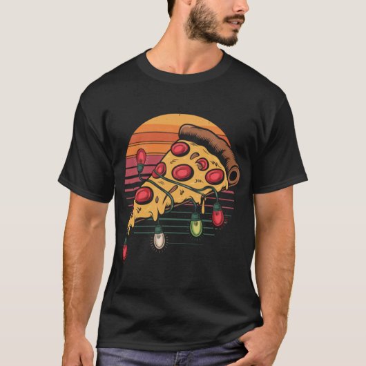 Zza Christmas Lights Retro Sunset Xmas Fast Food T T-Shirt (Vorderseite)