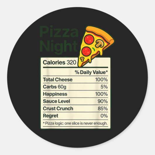 Zza Lover Night Funny Nutrition Facts Costume For Runder Aufkleber (Vorderseite)