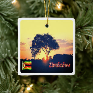 zZW018 ZIMBABWE, Sonnenuntergang Hange, Afrika, Keramikornament